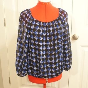 Vince Camuto blue and black long sleeve blouse